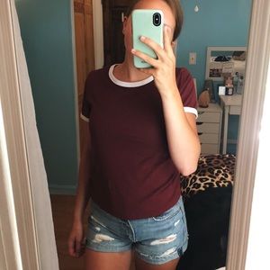 H&M maroon and white tee